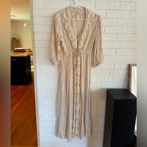 Free People Emroidered Fable Midi Dress in Antique Peach